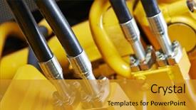  Presentation with pipes - Amazing PPT layouts having power plug - hydraulic pressure pipes system backdrop and a gold colored foreground