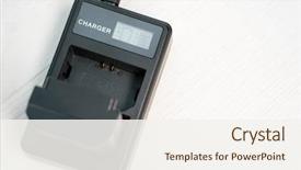  Presentation with powerbank - Presentation design consisting of power plug - photo of black powerbank background and a sky blue colored foreground