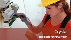 Presentation with power plug - Slides consisting of power plug - portrait of a technician background and a tawny brown colored foreground
