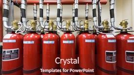  Presentation with fire system - Beautiful slides featuring power plug - powerful industrial fire extinguishing system backdrop and a tawny brown colored foreground