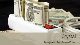  Presentation with power plug - Audience pleasing presentation design consisting of power plug and money concept backdrop and a mint green colored foreground