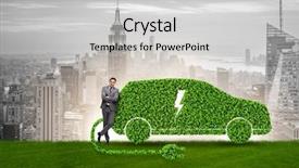  Presentation with electric car - Cool new theme with power plug bio gas - businessman in green electric car backdrop and a light gray colored foreground