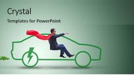  Presentation with electric car - Theme enhanced with power plug bio gas - electric car concept in green background and a  colored foreground