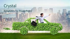  Presentation with electric car - Cool new PPT theme with power plug bio gas - electric car concept in green backdrop and a  colored foreground
