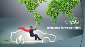  Presentation with electric car - Slide set featuring power plug bio gas - electric car concept in green background and a  colored foreground