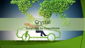  Presentation with electric car - Slide deck with power plug bio gas - electric car concept in green background and a mint green colored foreground