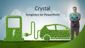  Presentation with electric car - Cool new PPT theme with power plug bio gas - electric car concept in green backdrop and a  colored foreground