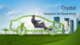  Presentation with electric car - Beautiful slides featuring power plug bio gas - electric car concept in green backdrop and a  colored foreground