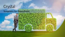  Presentation with electric car - PPT theme having power plug bio gas - electric car concept in green background and a light blue colored foreground