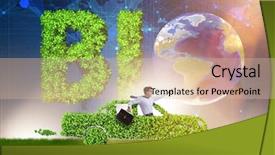  Presentation with electric car - Slide deck having power plug bio gas - electric car concept in green background and a lemonade colored foreground