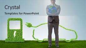  Presentation with bio gas - Slides having power plug bio gas - electric car concept in green background and a light blue colored foreground