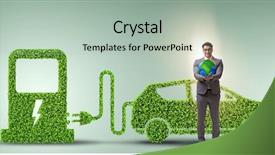  Presentation with electric car - PPT layouts featuring power plug bio gas - electric car concept in green background and a mint green colored foreground
