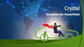  Presentation with electric car - Colorful theme enhanced with power plug bio gas - electric car concept in green backdrop and a ocean colored foreground