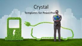  Presentation with electric car - Slides enhanced with power plug bio gas - electric car concept in green background and a light blue colored foreground