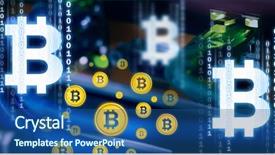  Presentation with cables - Slides having symbol of bit coin digital crypto currency against server cables connected background and a ocean colored foreground