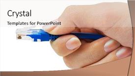  Presentation with cable - PPT theme consisting of power plug ins - computer cable in hand isolated background and a  colored foreground