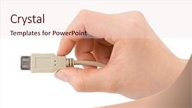  Presentation with hand shake computer - Audience pleasing PPT theme consisting of power plug ins - computer cable in hand isolated backdrop and a  colored foreground