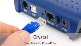  Presentation with cable - Audience pleasing presentation theme consisting of power plug ins - internet cable in hand isolated backdrop and a  colored foreground