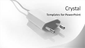  Presentation with power plug - Colorful slides enhanced with power plug isolated on white backdrop and a white colored foreground