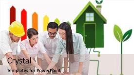  Presentation with clean house - Slide deck enhanced with power plug nature - architecture team working together background and a coral colored foreground