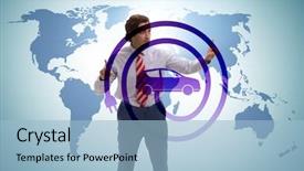  Presentation with vehicle - Presentation theme consisting of power plug nature - businessman in electic vehicle concept background and a light blue colored foreground