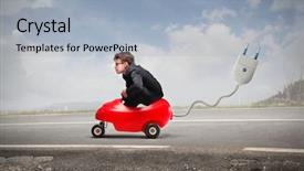  Presentation with driving road - Cool new presentation design with power plug nature - young businessman driving an electric backdrop and a light blue colored foreground