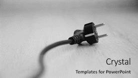 Presentation with power plug - Cool new slide set with power plug over wooden floor backdrop and a light gray colored foreground