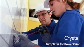  Presentation with apprentice - Amazing theme having power point - electrician and his apprentice backdrop and a navy blue colored foreground