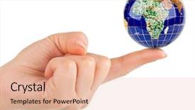  Presentation with planet earth on white - Slide deck featuring power point - hand and earth isolated background and a lemonade colored foreground