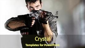  Presentation with power - Colorful slide deck enhanced with power point - portrait of young soldier aiming backdrop and a wine colored foreground