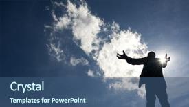  Presentation with dublin - Presentation theme featuring power point - standing raised arms man statue background and a ocean colored foreground