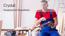  Presentation with contractor - Amazing theme having power point presentation - contractor working in the workshop backdrop and a  colored foreground