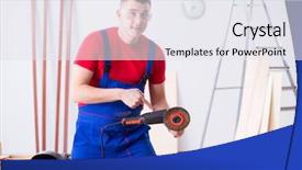  Presentation with web workshop - Cool new presentation design with power point presentation - contractor working in the workshop backdrop and a  colored foreground