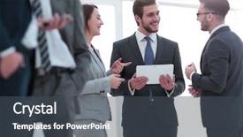  Presentation with modern - Slides having power point presentation - happy business colleagues in modern background and a dark gray colored foreground