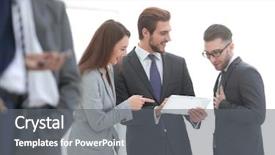  Presentation with modern - Theme having power point presentation - happy business colleagues in modern background and a gray colored foreground