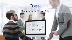  Presentation with financial - Theme enhanced with power point presentation - two businessmen analyzing stats financial background and a sky blue colored foreground