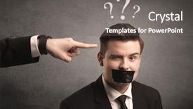  Presentation with question marks - Amazing slides having power points leadership - caucasian business hand pointing backdrop and a  colored foreground