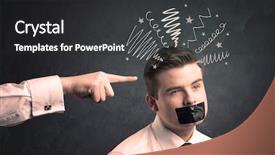  Presentation with employee - Beautiful PPT theme featuring power points leadership - caucasian business hand pointing backdrop and a  colored foreground