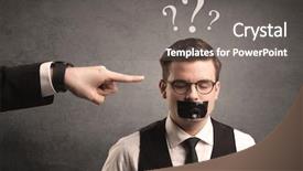  Presentation with question marks - Beautiful presentation featuring power points leadership - caucasian business hand pointing backdrop and a gray colored foreground