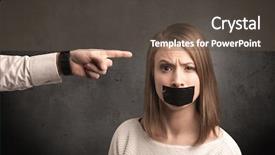  Presentation with female - PPT theme having power points leadership - caucasian business hand pointing background and a  colored foreground