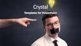  Presentation with innovation lightbulb - Cool new presentation theme with power points leadership - caucasian hand pointing at businessman backdrop and a  colored foreground