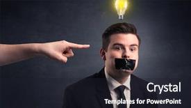  Presentation with innovation lightbulb - Theme consisting of power points leadership - caucasian hand pointing at businessman background and a wine colored foreground