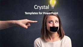  Presentation with employee recongnition - Presentation design featuring power points leadership - caucasian hand pointing at female background and a  colored foreground