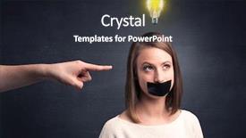  Presentation with employee - PPT layouts enhanced with power points leadership - caucasian hand pointing at female background and a  colored foreground