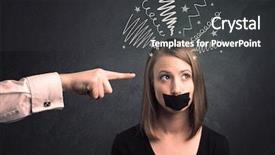  Presentation with female - Cool new slides with power points leadership - caucasian hand pointing at scared backdrop and a  colored foreground