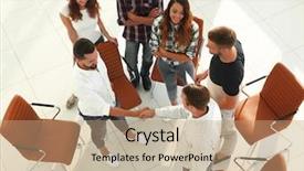  Presentation with handshake - Presentation theme featuring power presentation - view from the top handshake background and a  colored foreground