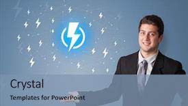  Presentation with battery - PPT layouts with power presentation - young smiling person presenting battery background and a  colored foreground