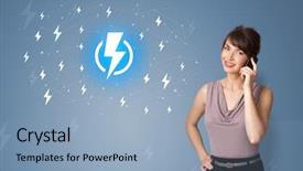  Presentation with photovoltaic systems battery - Audience pleasing PPT layouts consisting of power presentation - young smiling person presenting battery backdrop and a  colored foreground