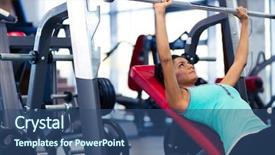 Presentation with barbell - Presentation design enhanced with beautiful woman doing exercises background and a ocean colored foreground