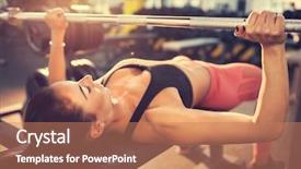  Presentation with barbell - PPT layouts consisting of developpement - female bodybuilder exercising with barbell background and a coral colored foreground